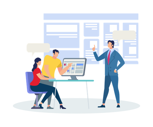 business trainer explaining information in training room